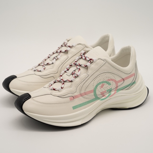size 41eu 11 us Gucci Run Sneaker White Pink Turquoise Leather GG - Picture 1 of 13